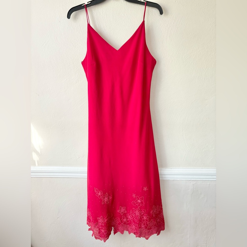 Vintage Chicas Red Y2K Beaded Slip Dress